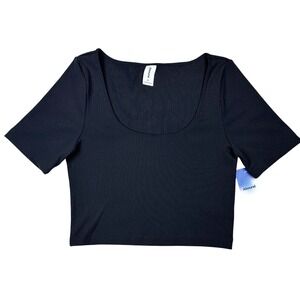 NEW Abound Ribbed Cropped Top Womens XL Black Scoop Neck Stretch Clean Girl Chic